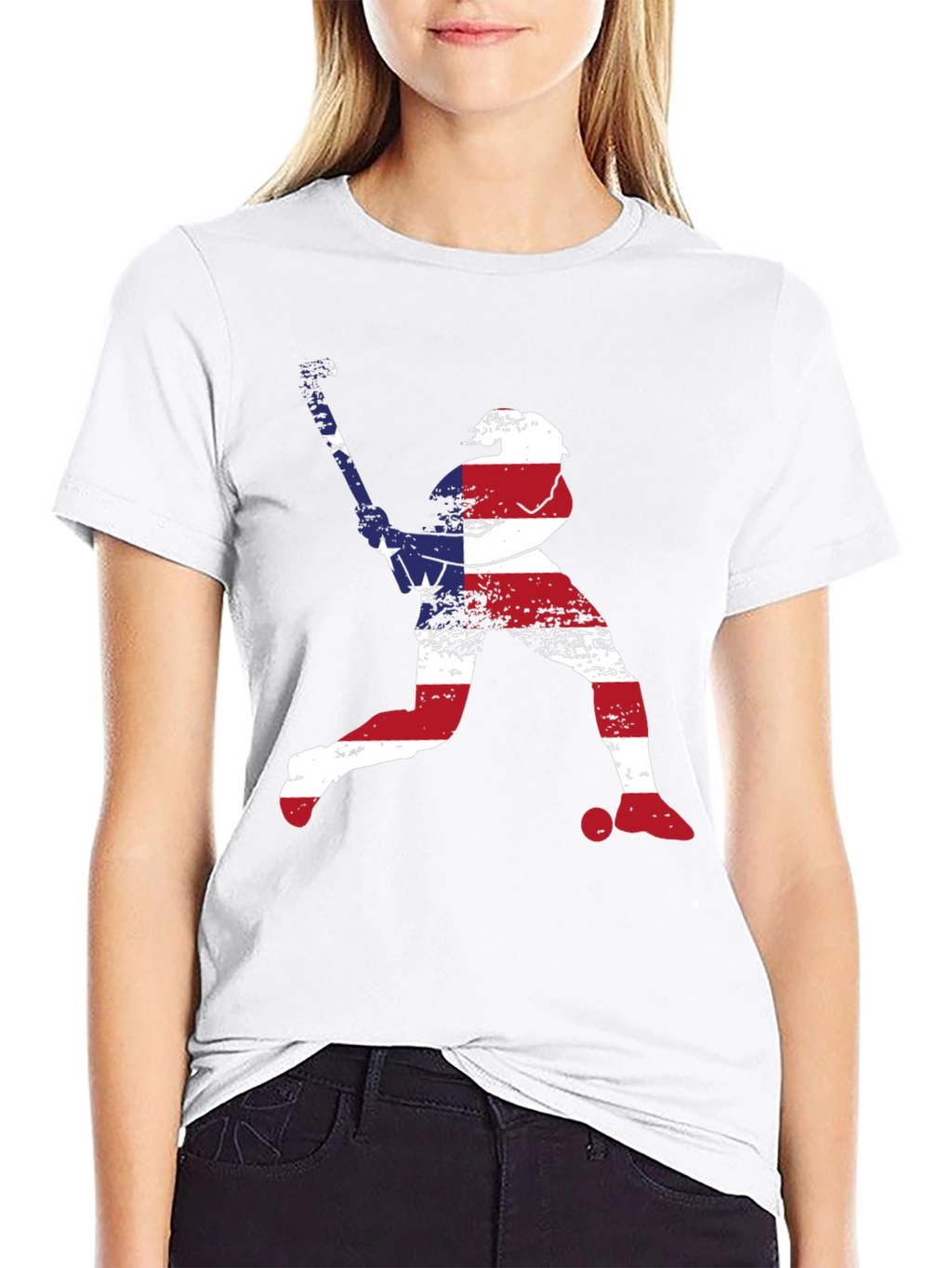 American Flag Baseball Player Graphic T-Shirt
