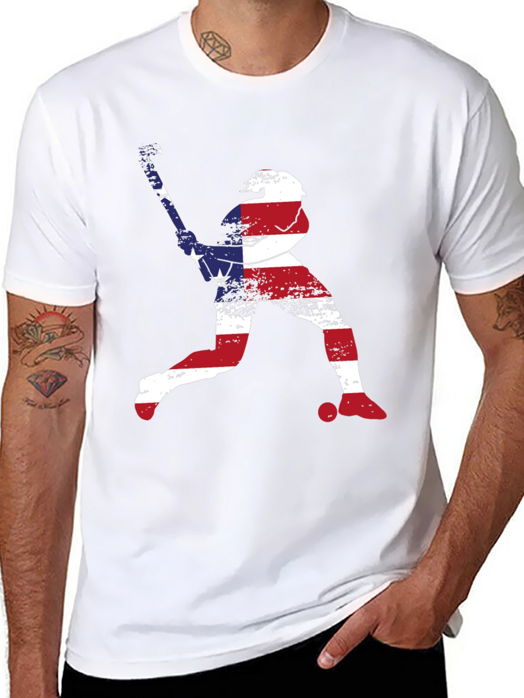 American Flag Baseball Player Graphic T-Shirt