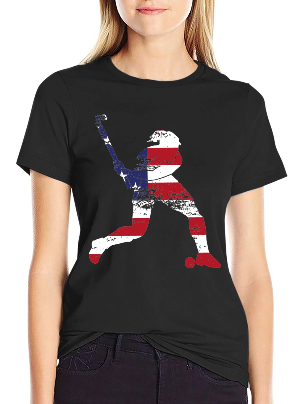 American Flag Baseball Player Graphic T-Shirt