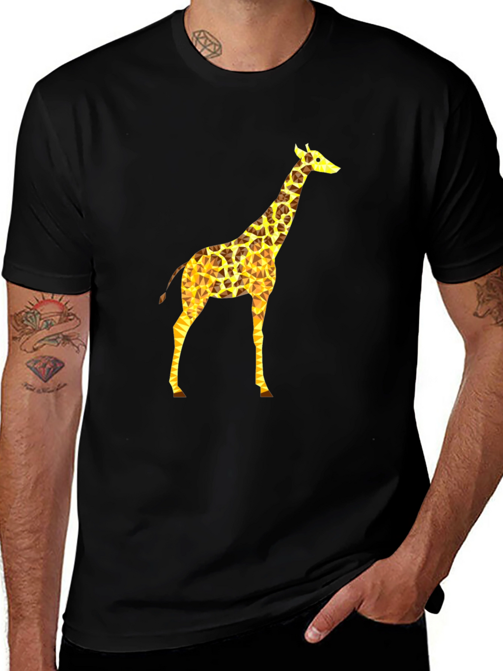 Geometric Giraffe Print Black T-Shirt