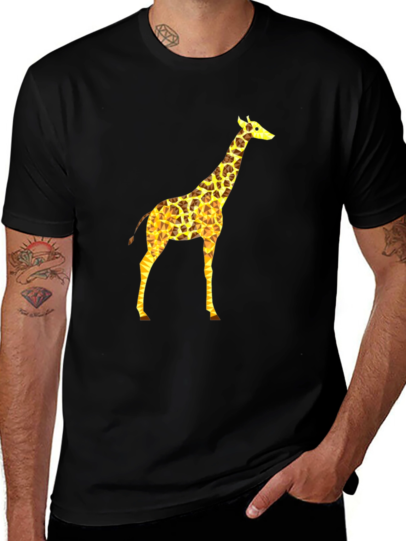 Geometric Giraffe Print Black T-Shirt