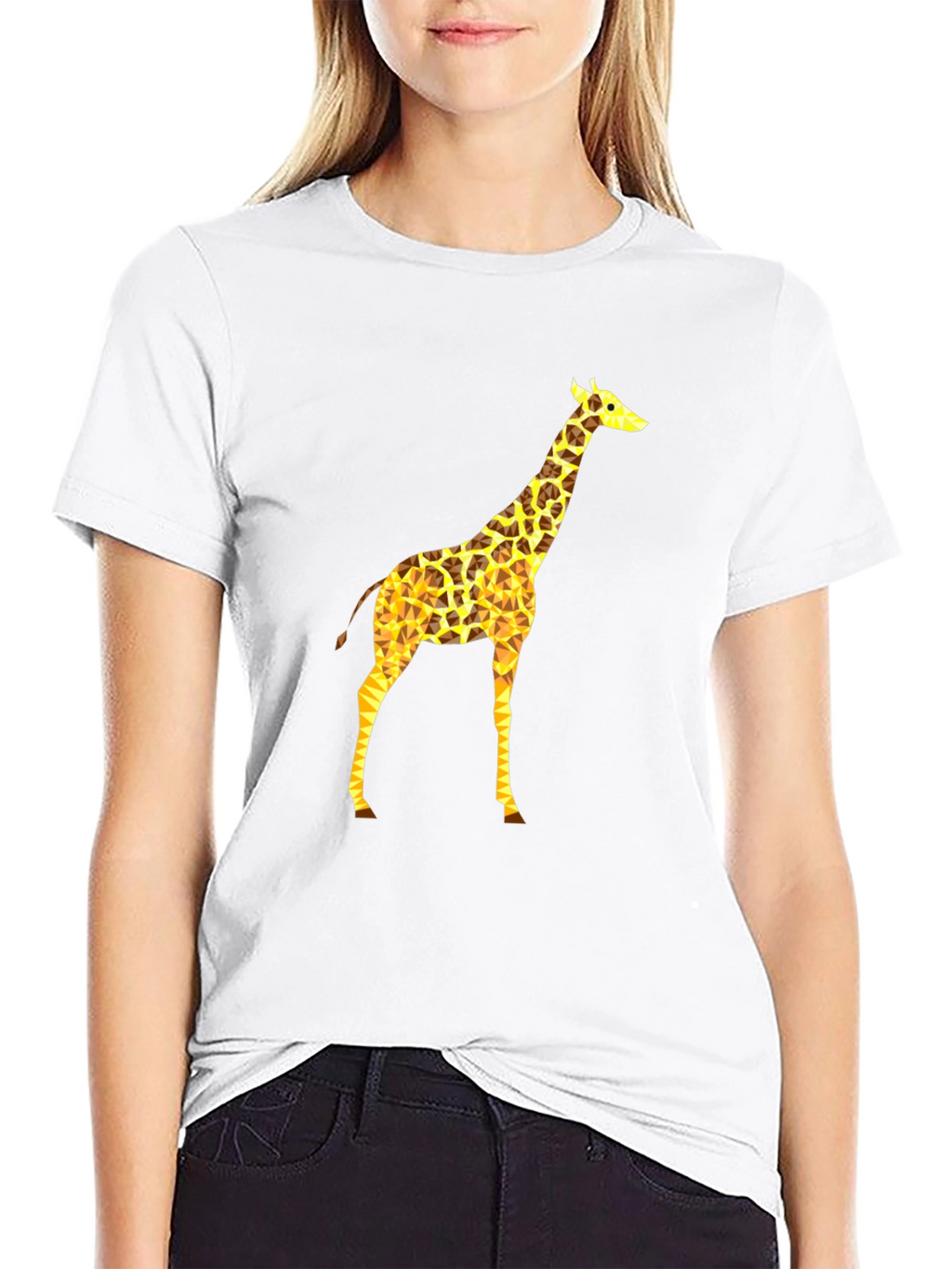 Geometric Giraffe Print Black T-Shirt