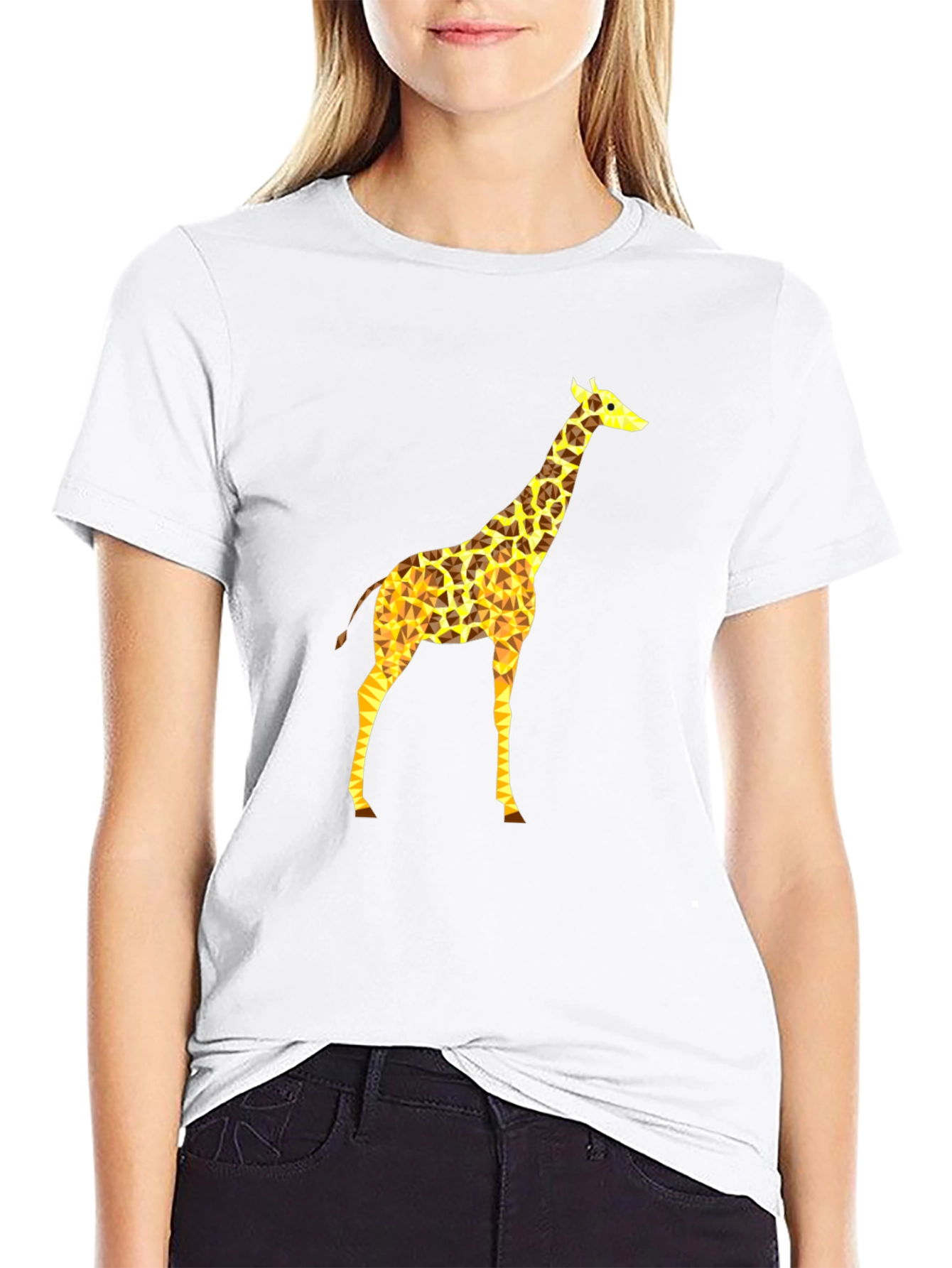 Geometric Giraffe Print Black T-Shirt