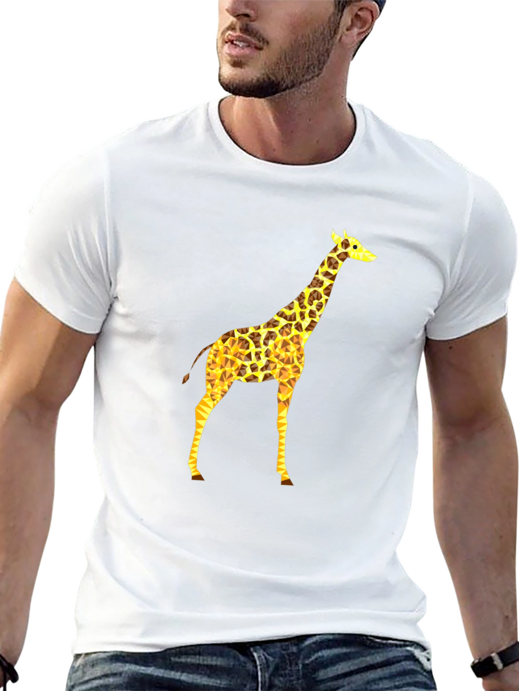 Geometric Giraffe Print Black T-Shirt