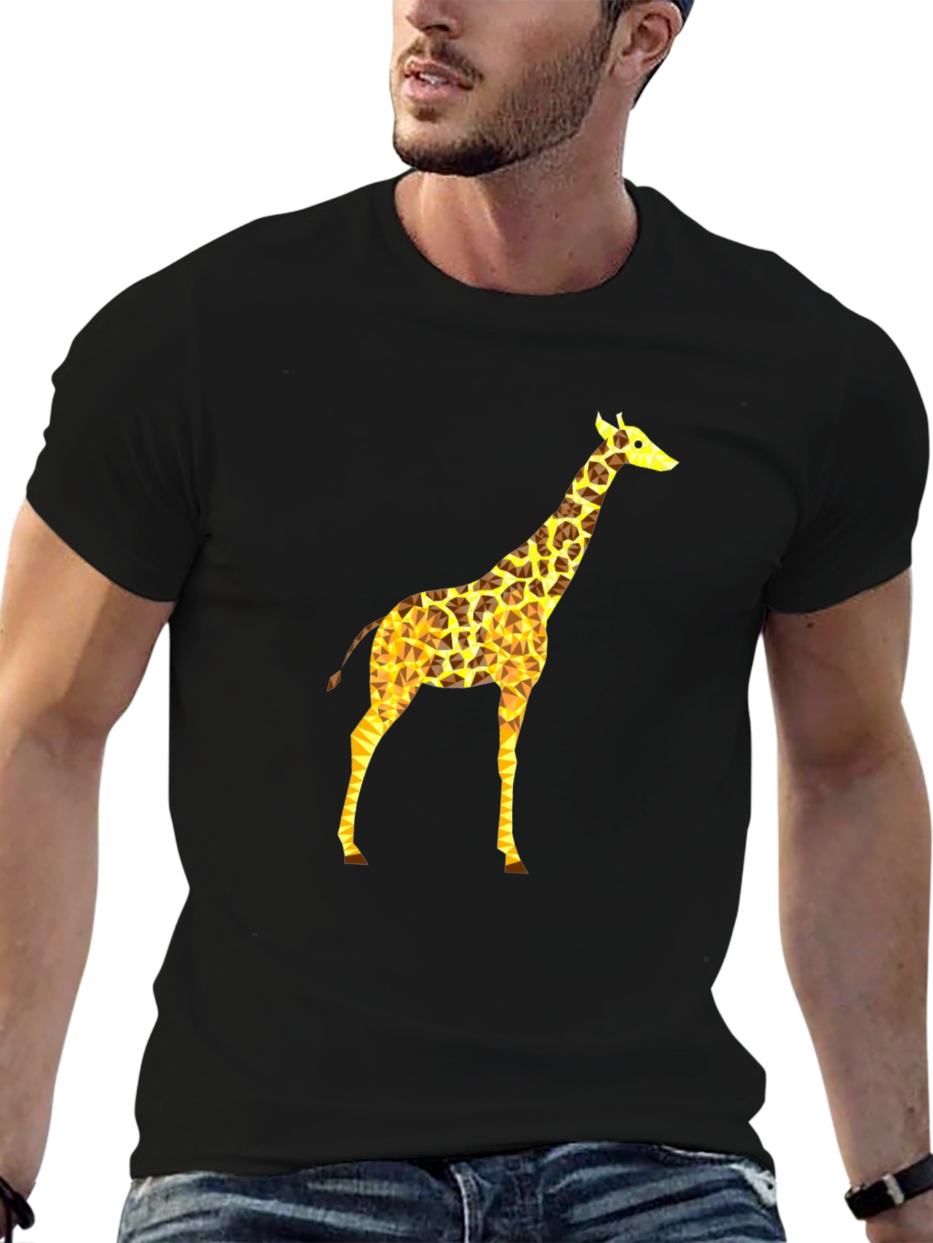Geometric Giraffe Print Black T-Shirt