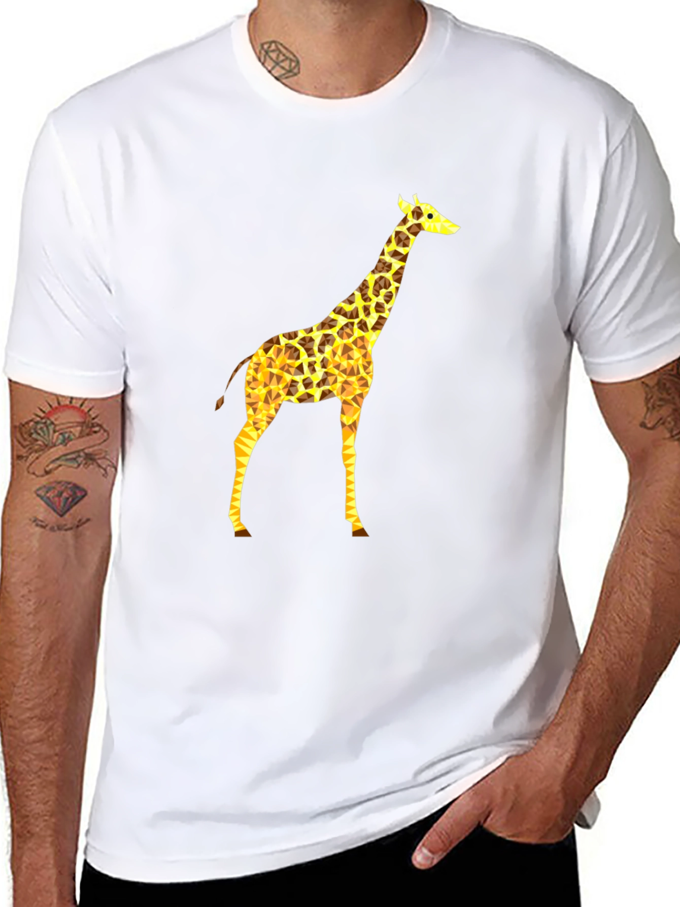 Geometric Giraffe Print Black T-Shirt