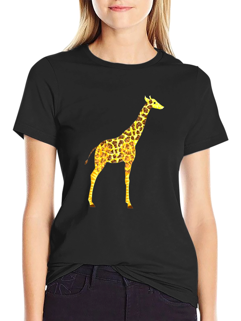Geometric Giraffe Print Black T-Shirt