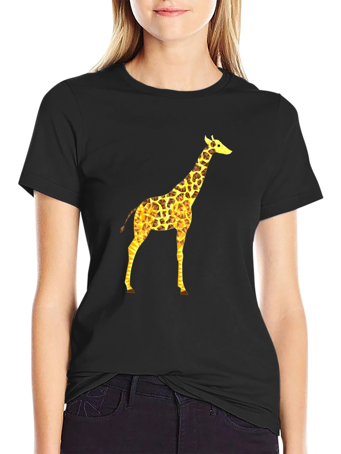 Geometric Giraffe Print Black T-Shirt