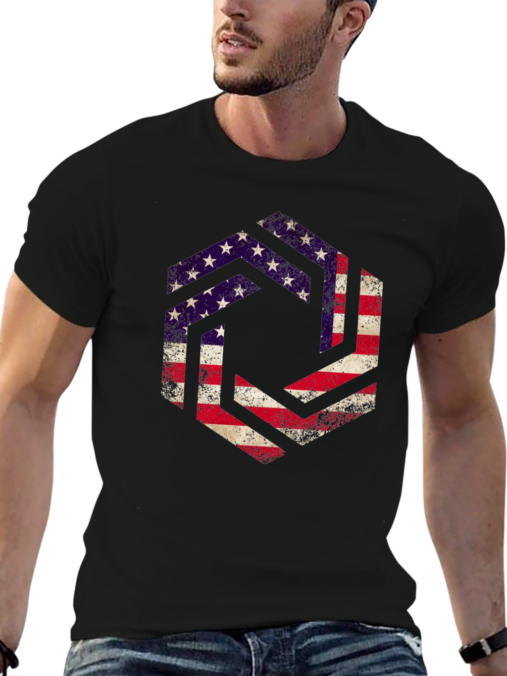 American Flag Graphic Print Mens T-Shirt