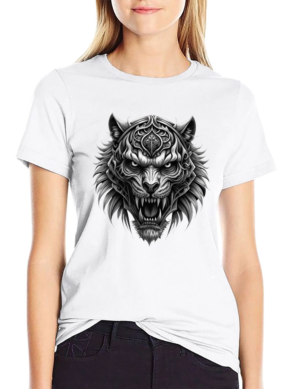 Mens Black Graphic Tee - Fierce Tiger Design
