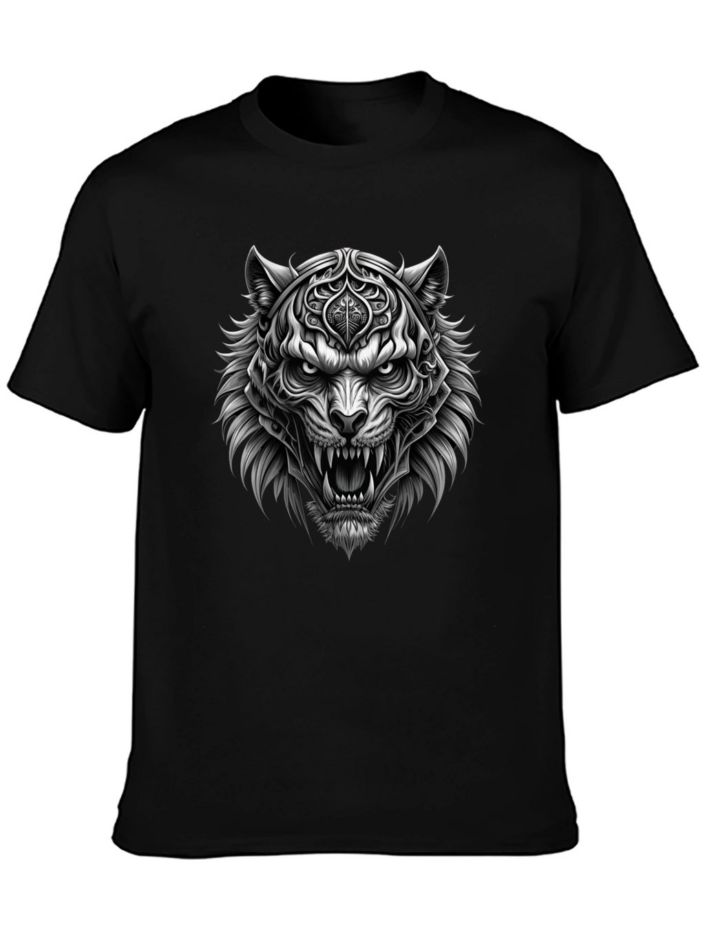 Mens Black Graphic Tee - Fierce Tiger Design