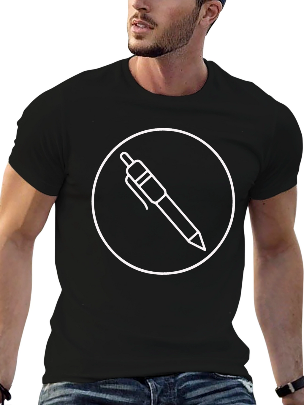 Black T-Shirt with Pen Circle Graphic