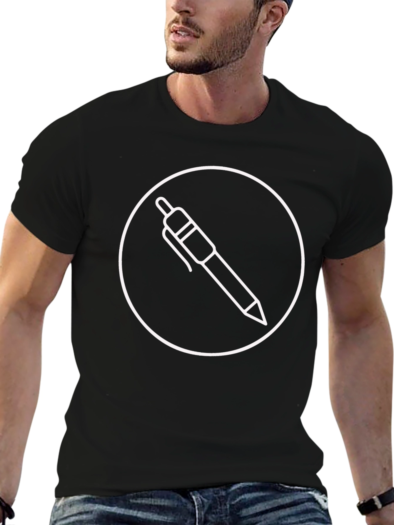 Black T-Shirt with Pen Circle Graphic