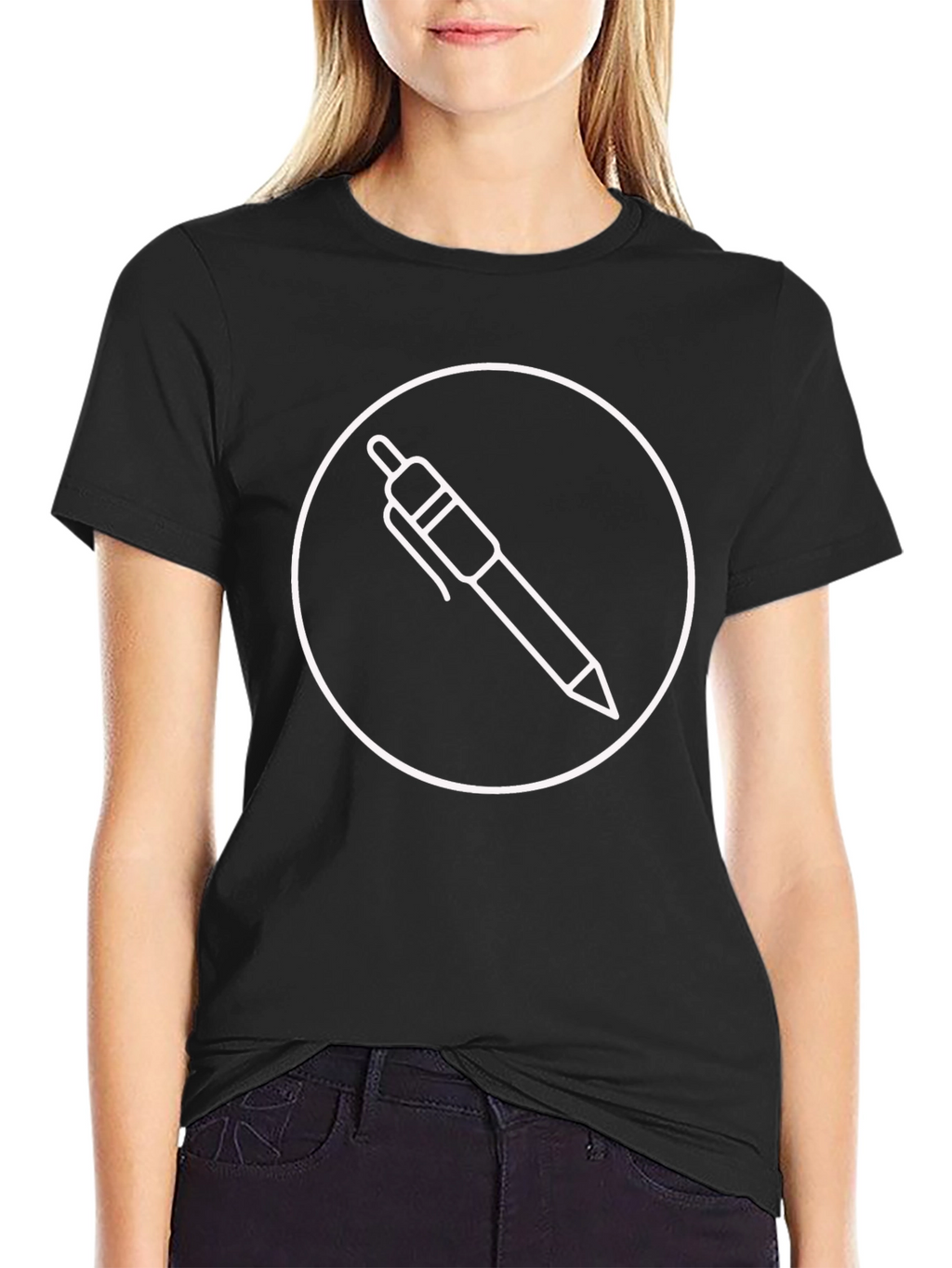 Black T-Shirt with Pen Circle Graphic