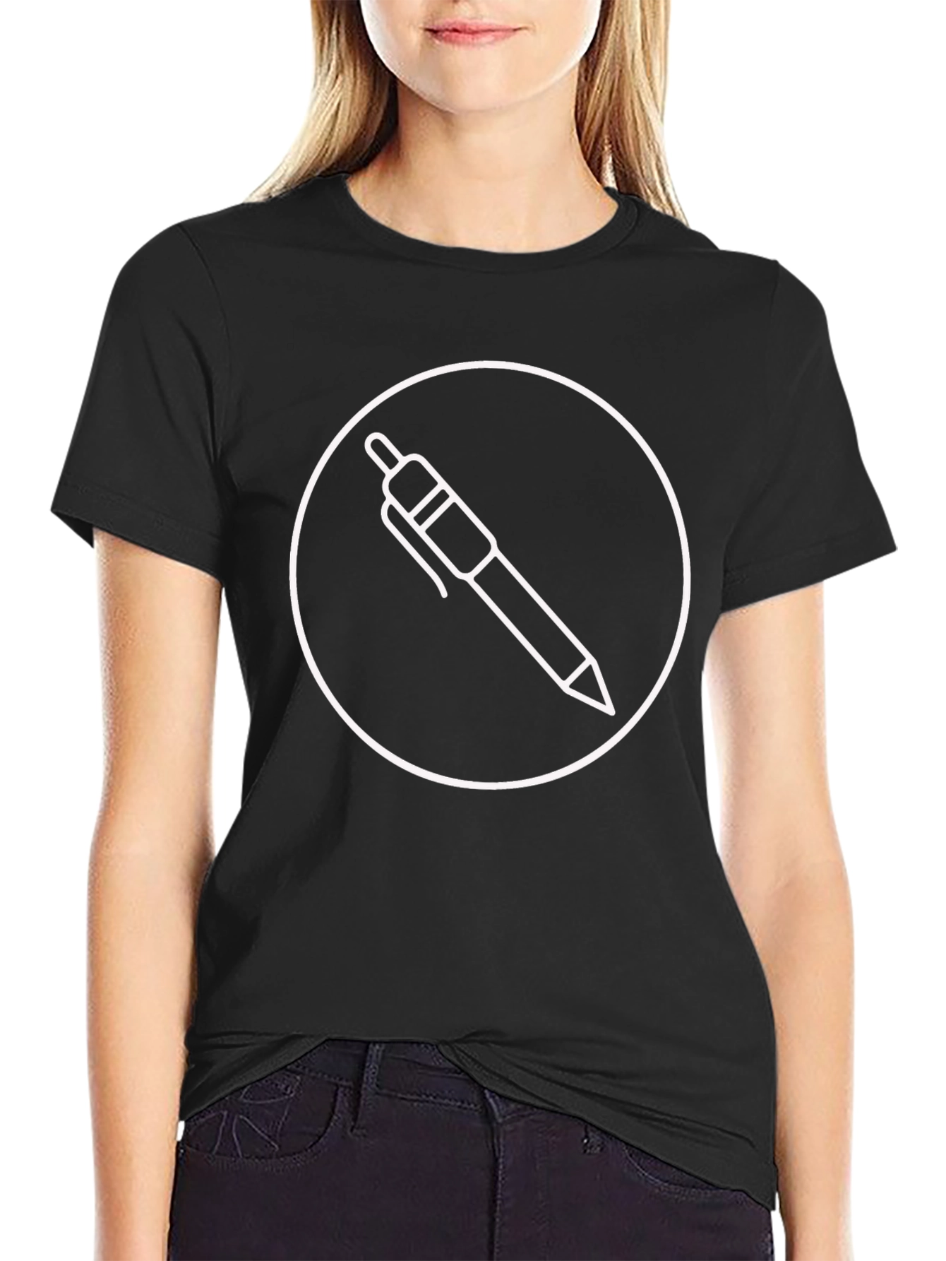 Black T-Shirt with Pen Circle Graphic