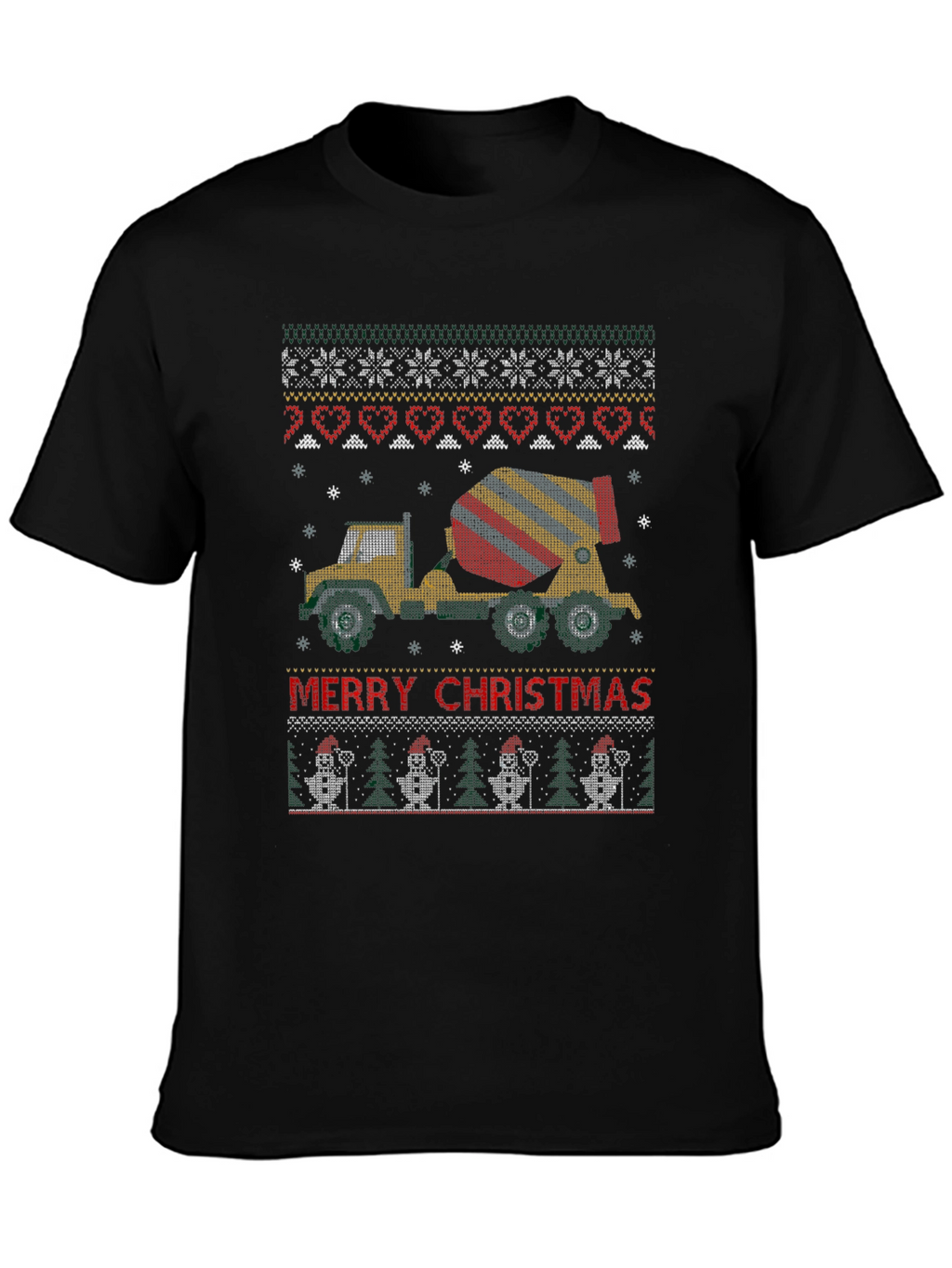 Merry Christmas Concrete Mixer Truck Ugly Sweater T-Shirt