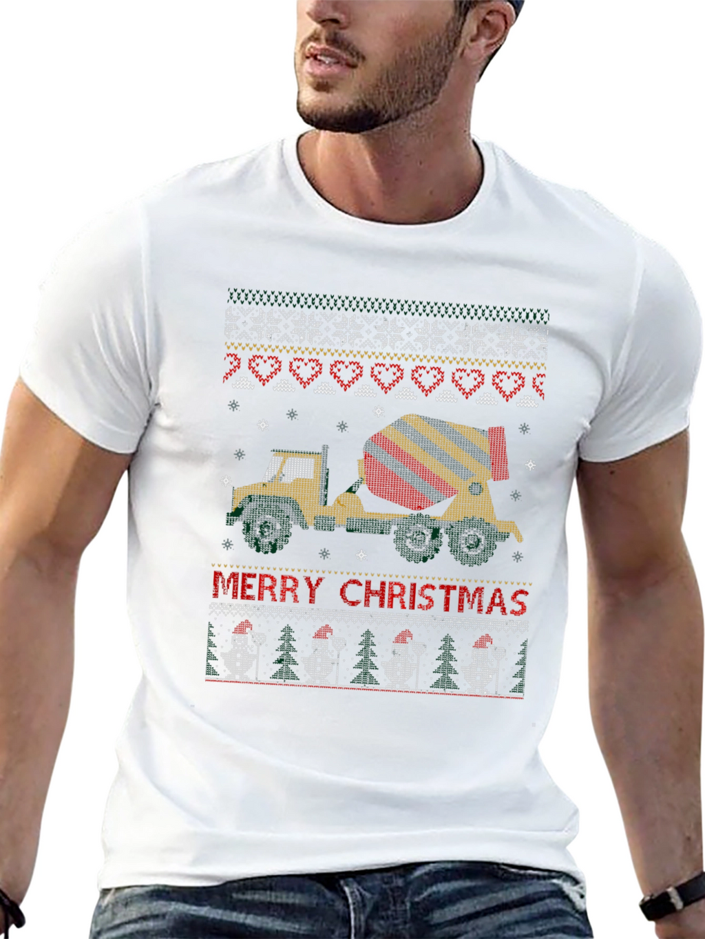 Merry Christmas Concrete Mixer Truck Ugly Sweater T-Shirt