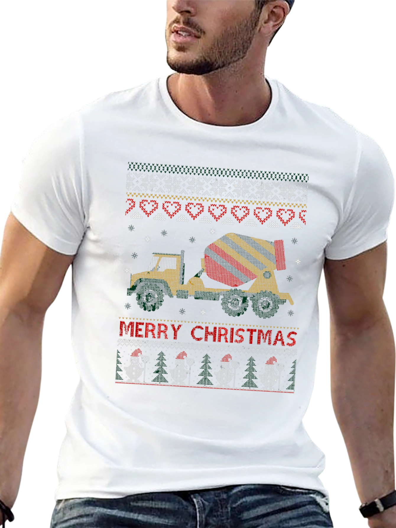 Merry Christmas Concrete Mixer Truck Ugly Sweater T-Shirt