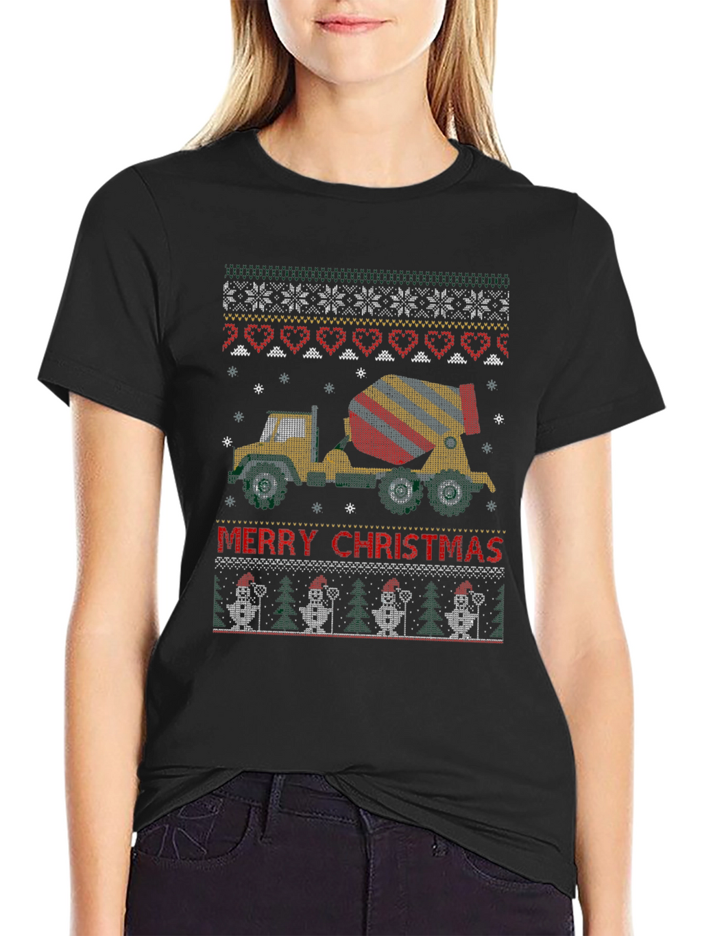 Merry Christmas Concrete Mixer Truck Ugly Sweater T-Shirt