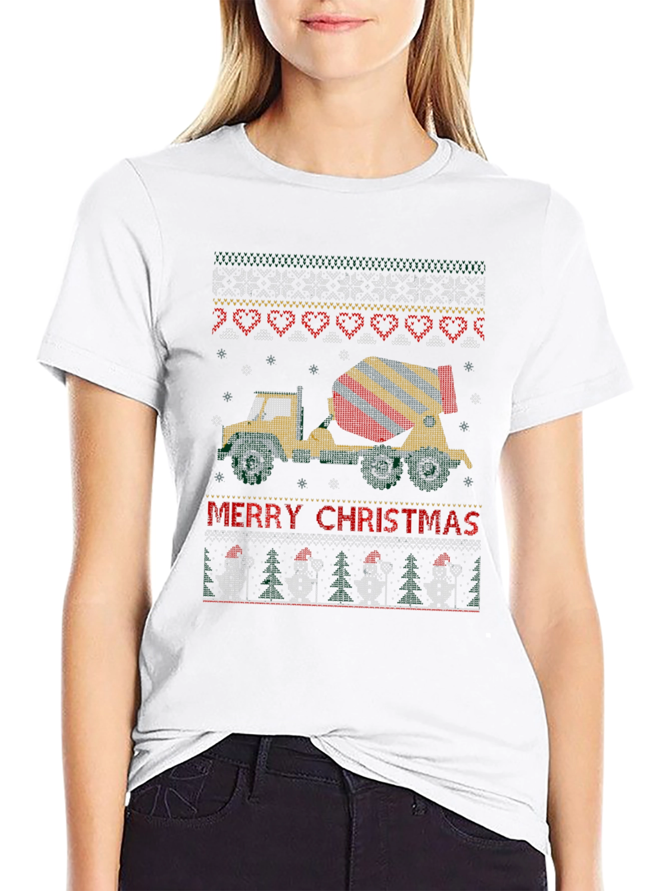 Merry Christmas Concrete Mixer Truck Ugly Sweater T-Shirt