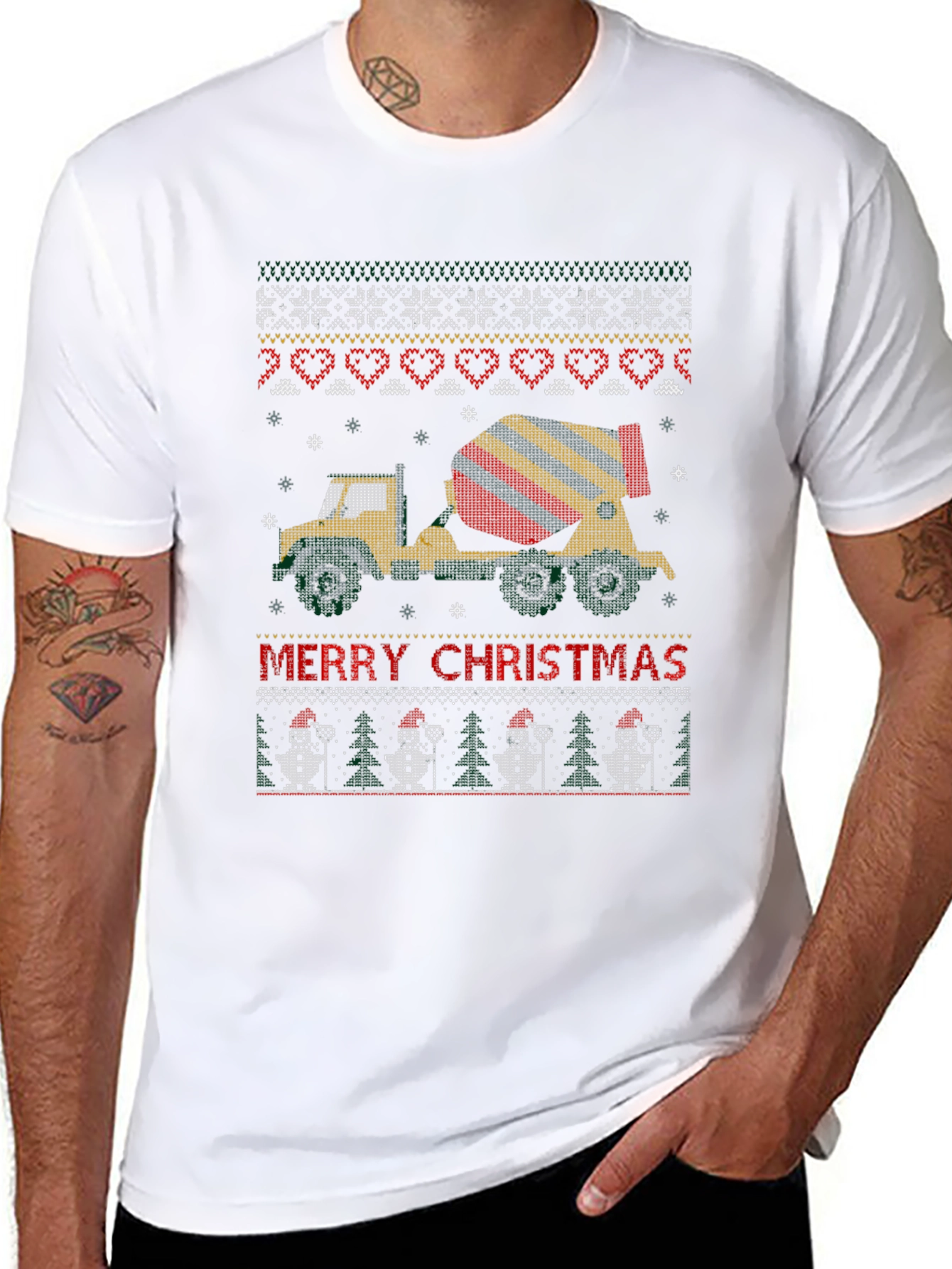 Merry Christmas Concrete Mixer Truck Ugly Sweater T-Shirt