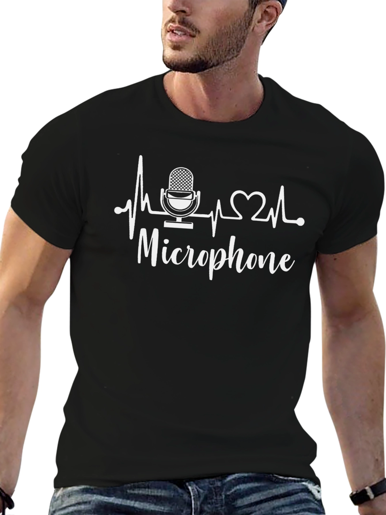 Microphone Heartbeat Graphic T-Shirt - Music Lover Tee