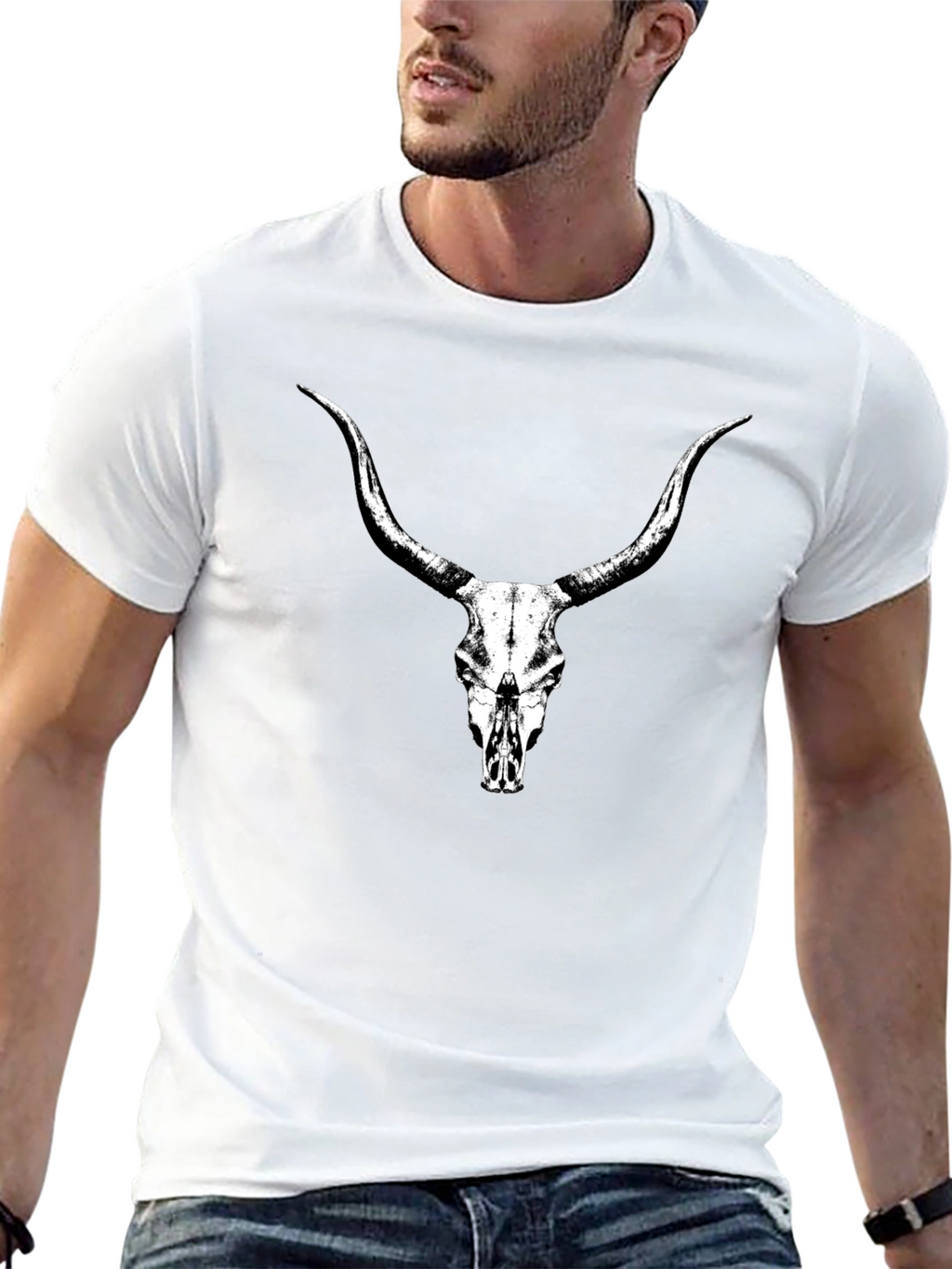 Longhorn Skull Graphic Tee - Black