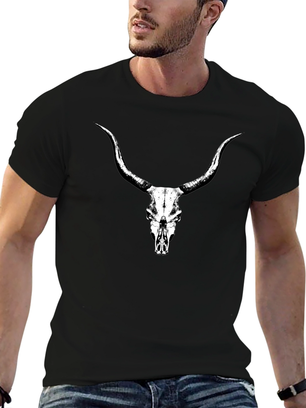 Longhorn Skull Graphic Tee - Black