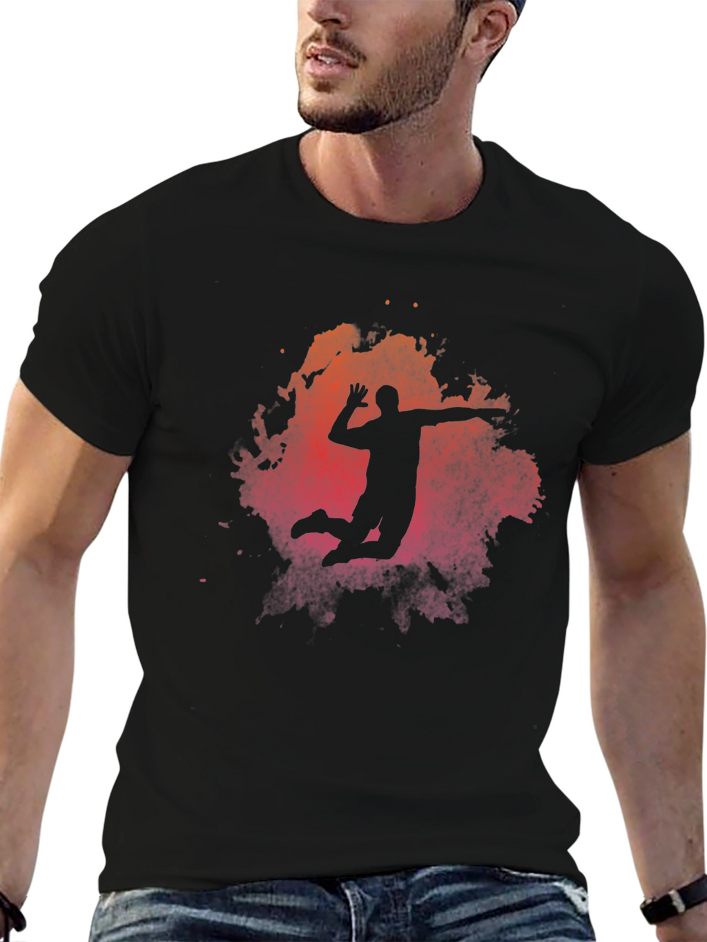 Volleyball Silhouette Graphic T-Shirt - Sporty Mens Tee