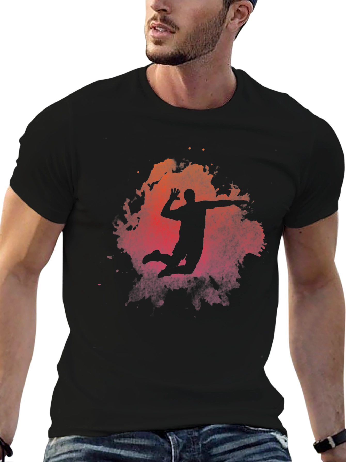 Volleyball Silhouette Graphic T-Shirt - Sporty Mens Tee