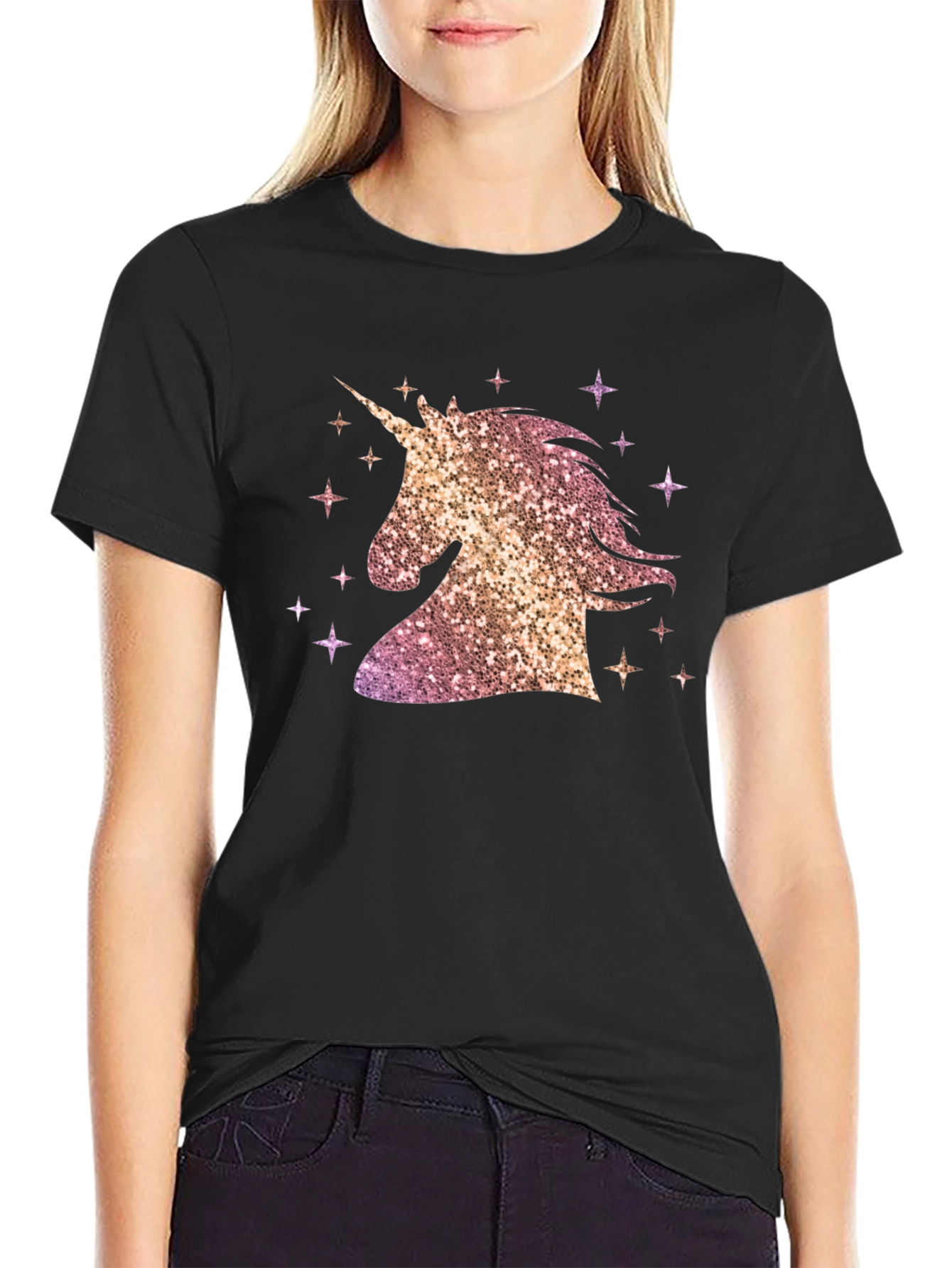 Unicorn Sparkle Graphic T-Shirt - Black