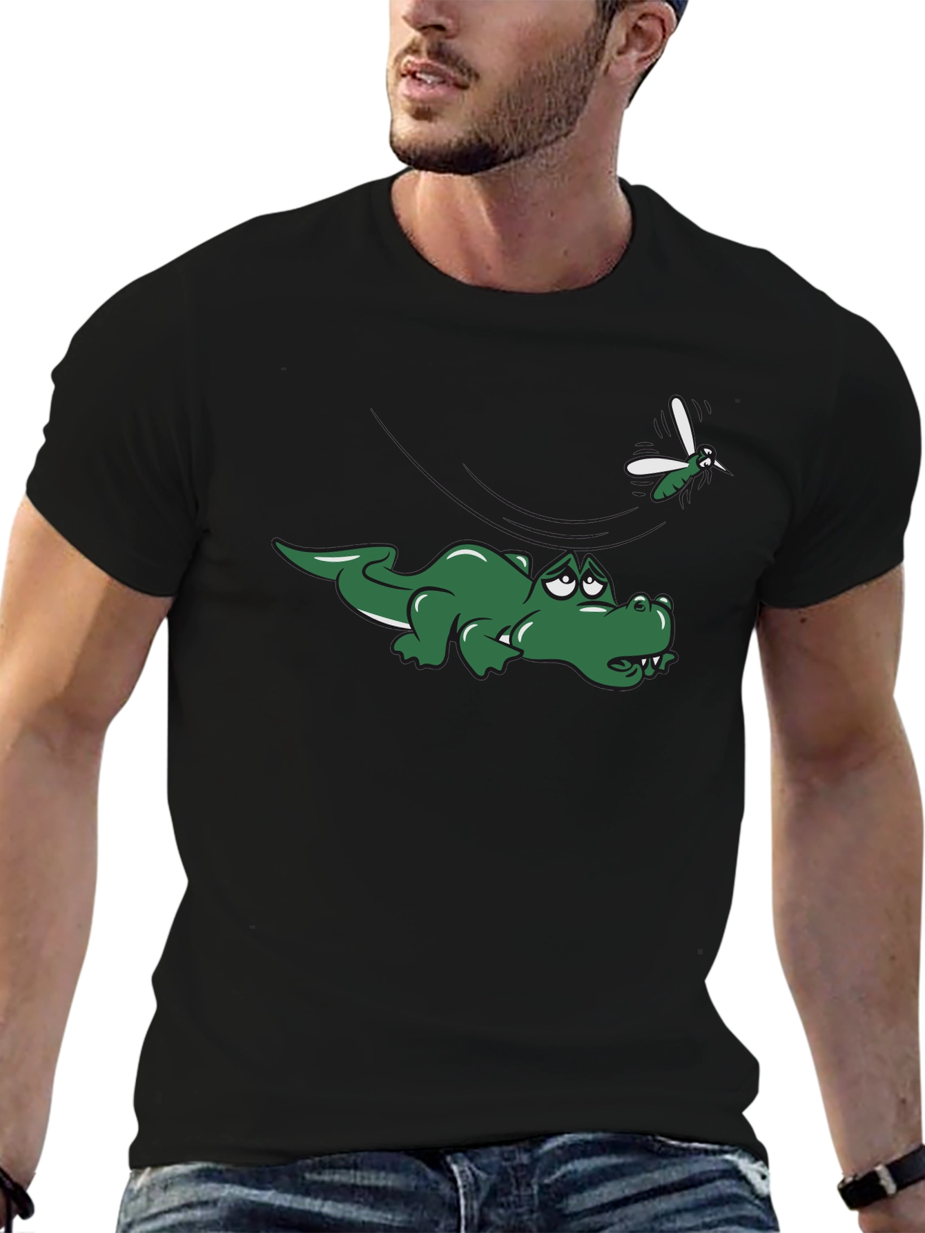 Alligator and Mosquito Graphic T-Shirt - Black