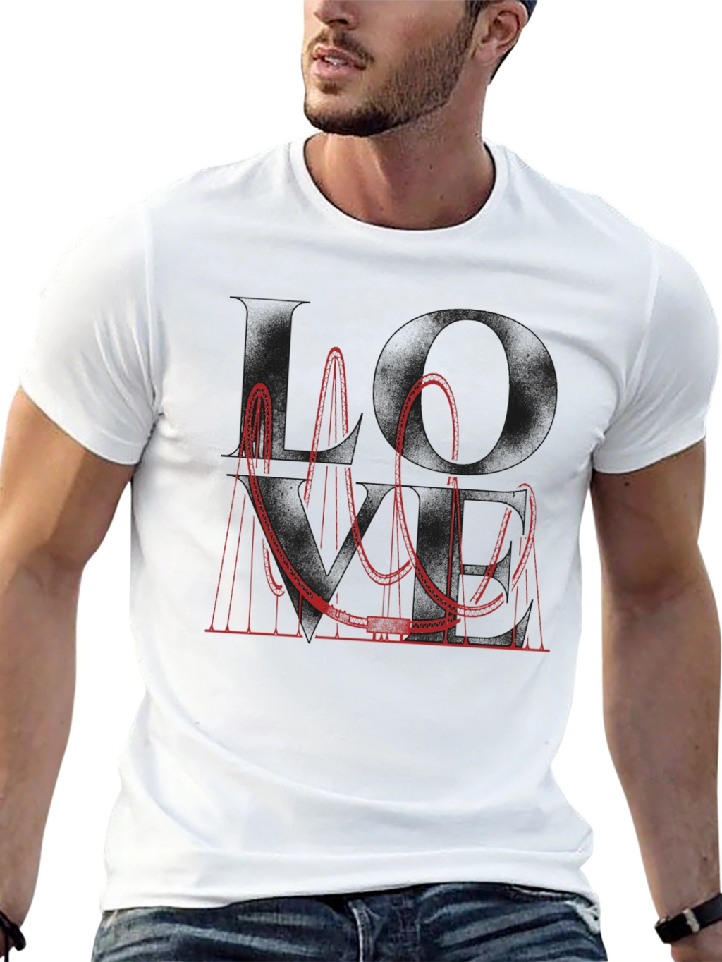 Red Roller Coaster Graphic Tee - Black Cotton Blend
