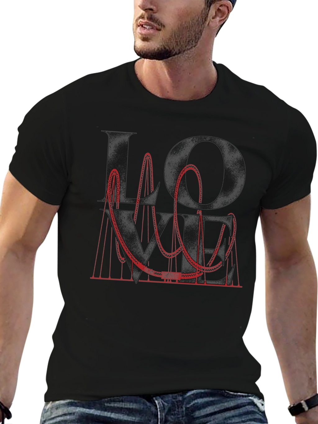 Red Roller Coaster Graphic Tee - Black Cotton Blend