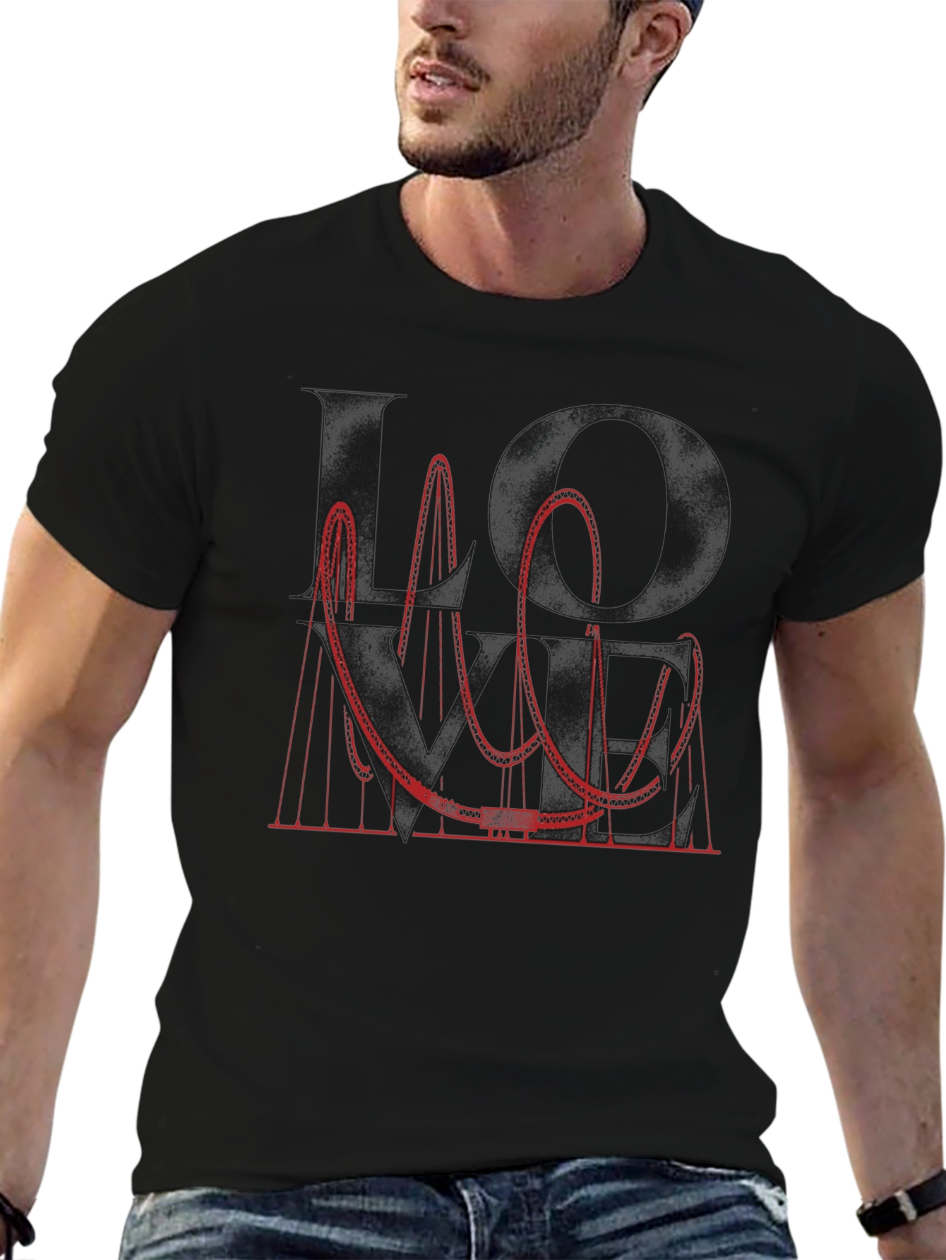 Red Roller Coaster Graphic Tee - Black Cotton Blend