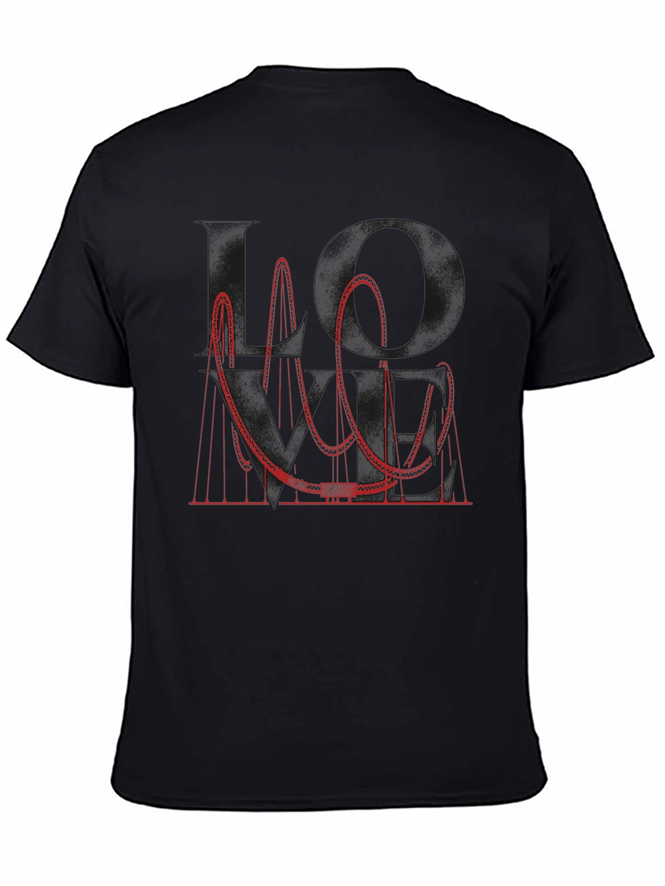 Red Roller Coaster Graphic Tee - Black Cotton Blend