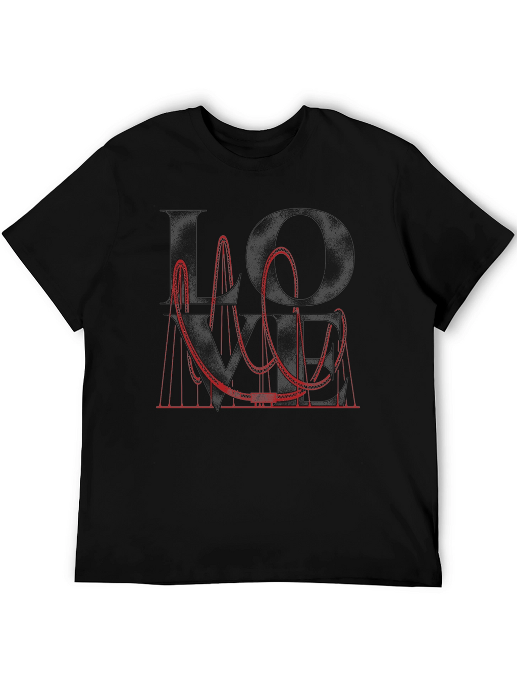 Red Roller Coaster Graphic Tee - Black Cotton Blend