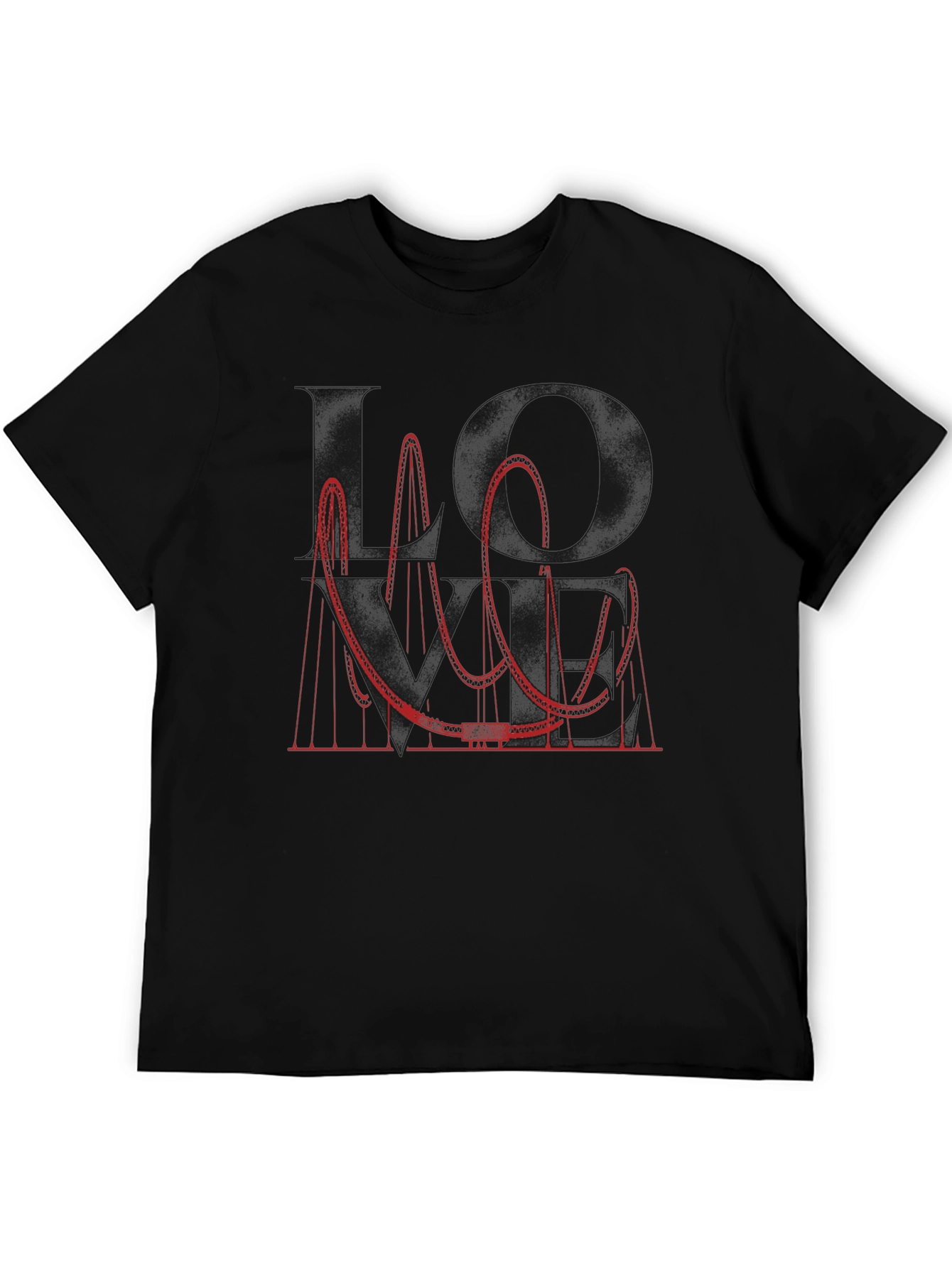 Red Roller Coaster Graphic Tee - Black Cotton Blend
