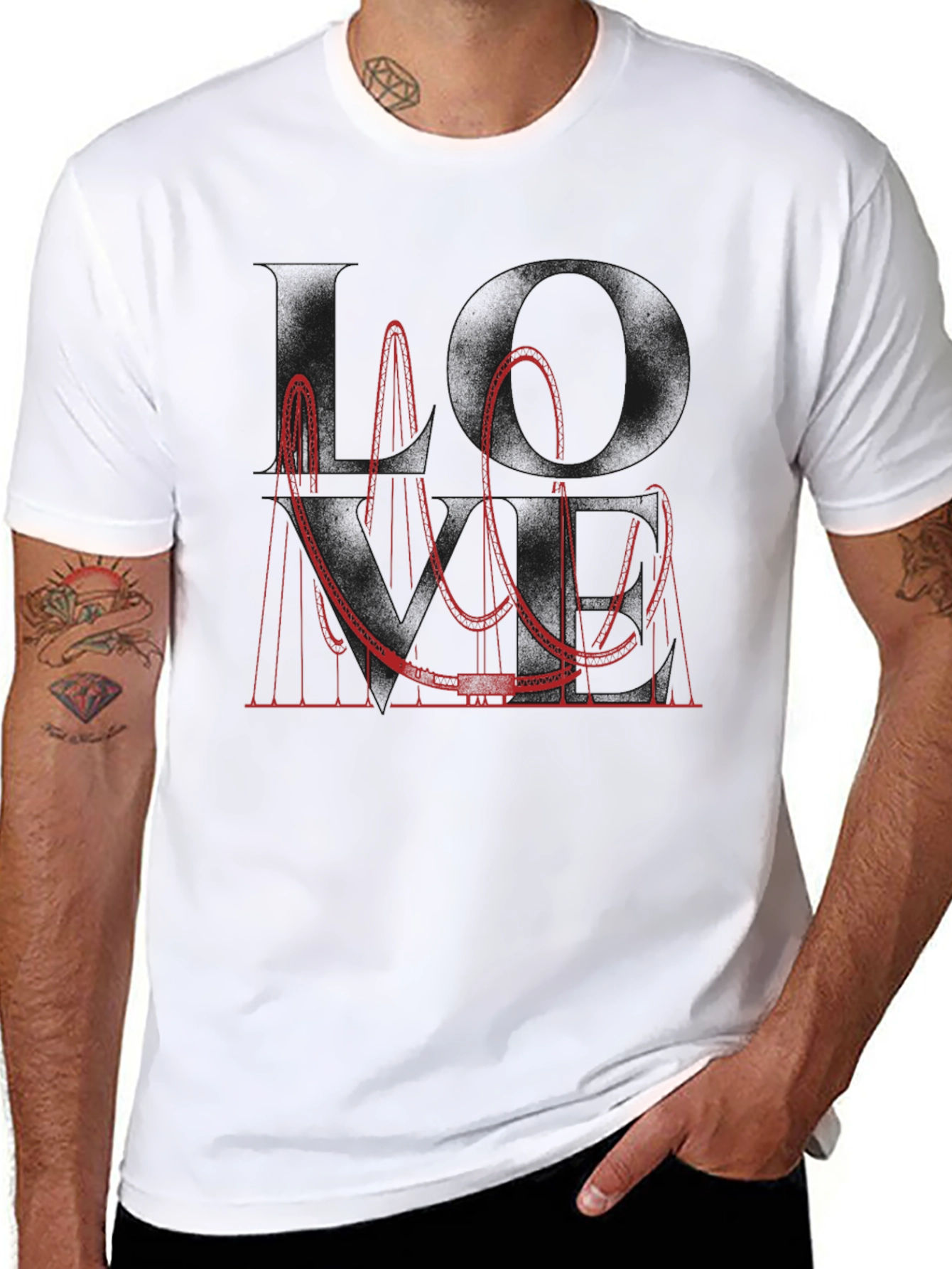 Red Roller Coaster Graphic Tee - Black Cotton Blend