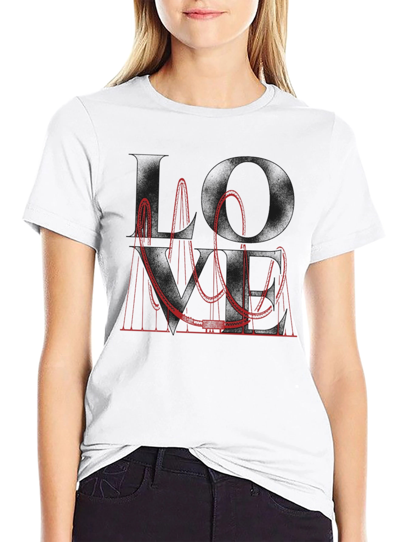 Red Roller Coaster Graphic Tee - Black Cotton Blend