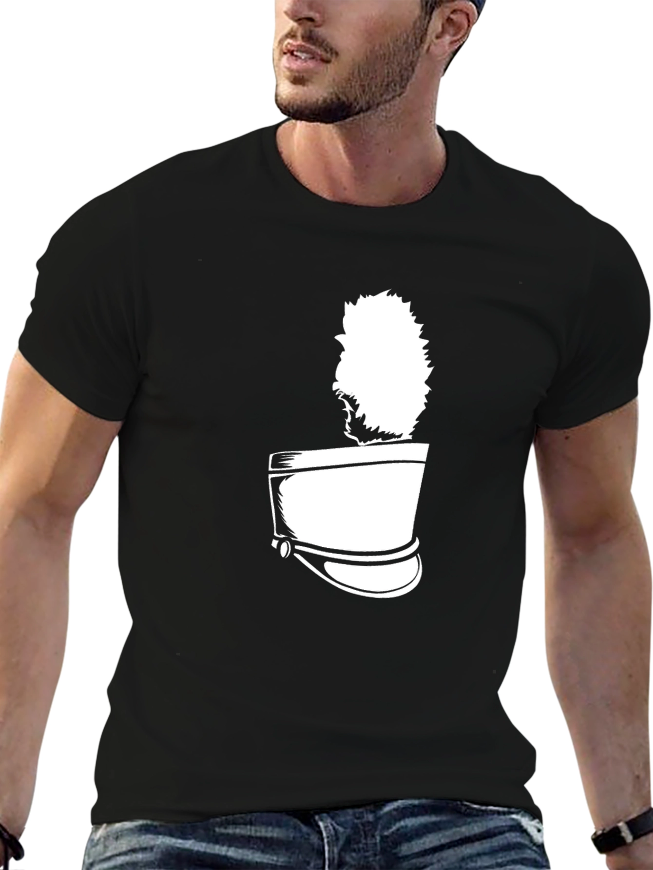 Stylish Black T-Shirt with Unique Hat Graphic