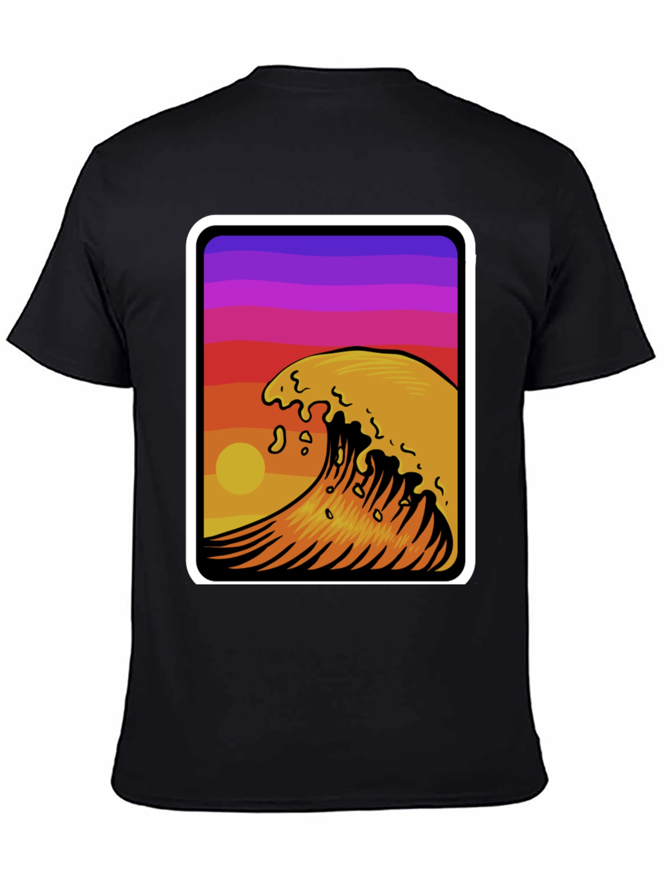 Sunset Wave Graphic Tee - Stylish Black Cotton T-Shirt