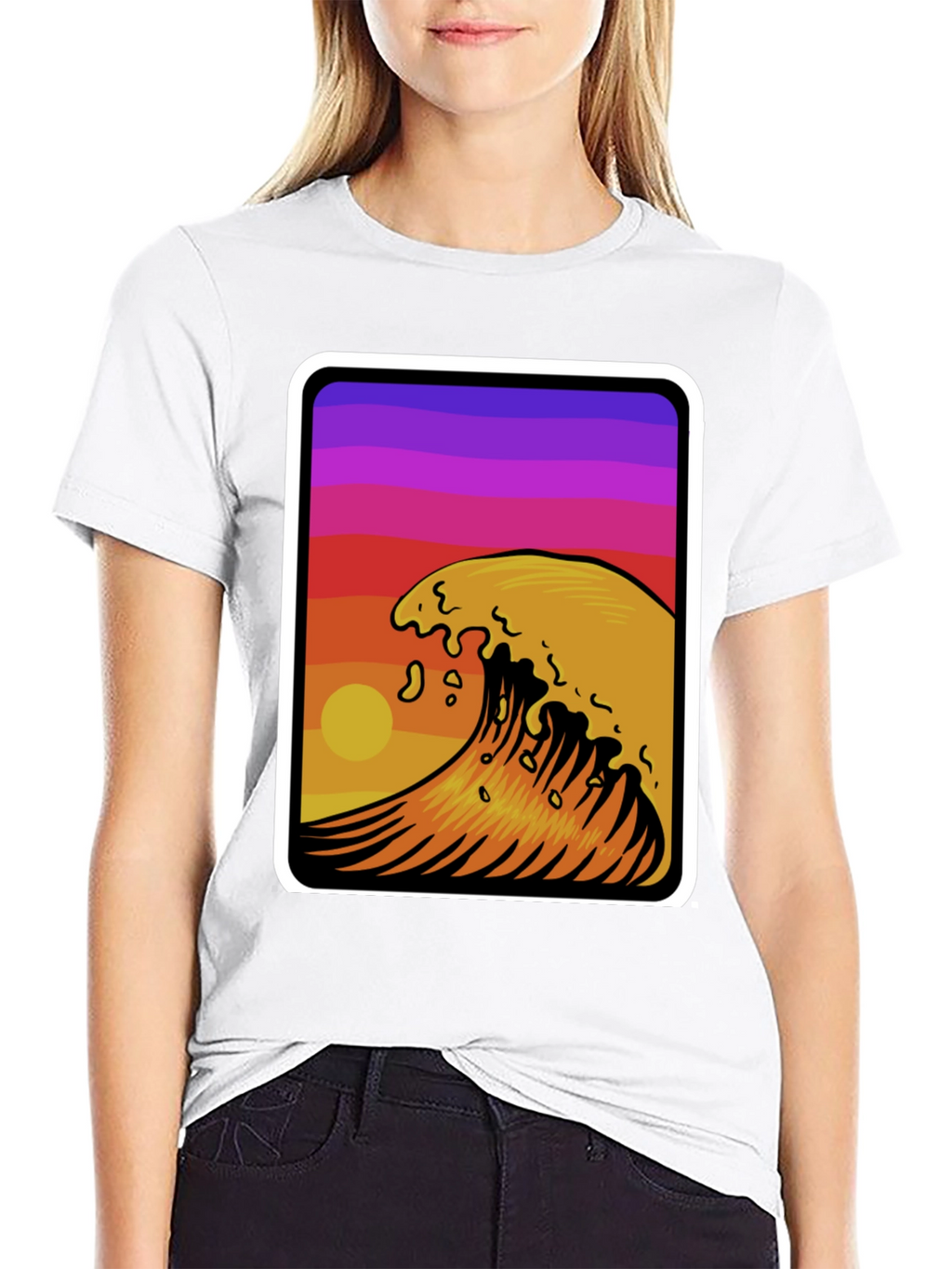 Sunset Wave Graphic Tee - Stylish Black Cotton T-Shirt