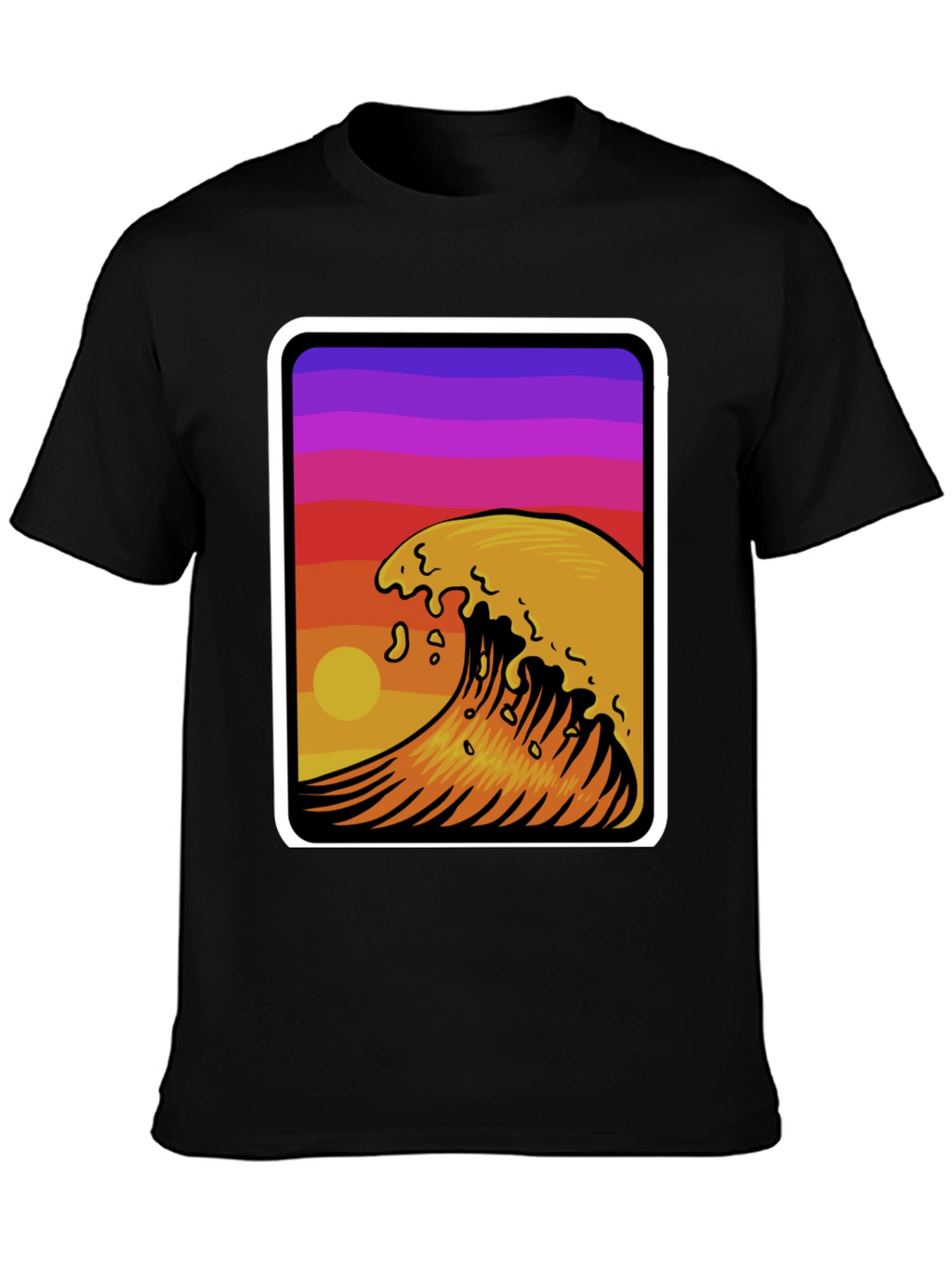 Sunset Wave Graphic Tee - Stylish Black Cotton T-Shirt
