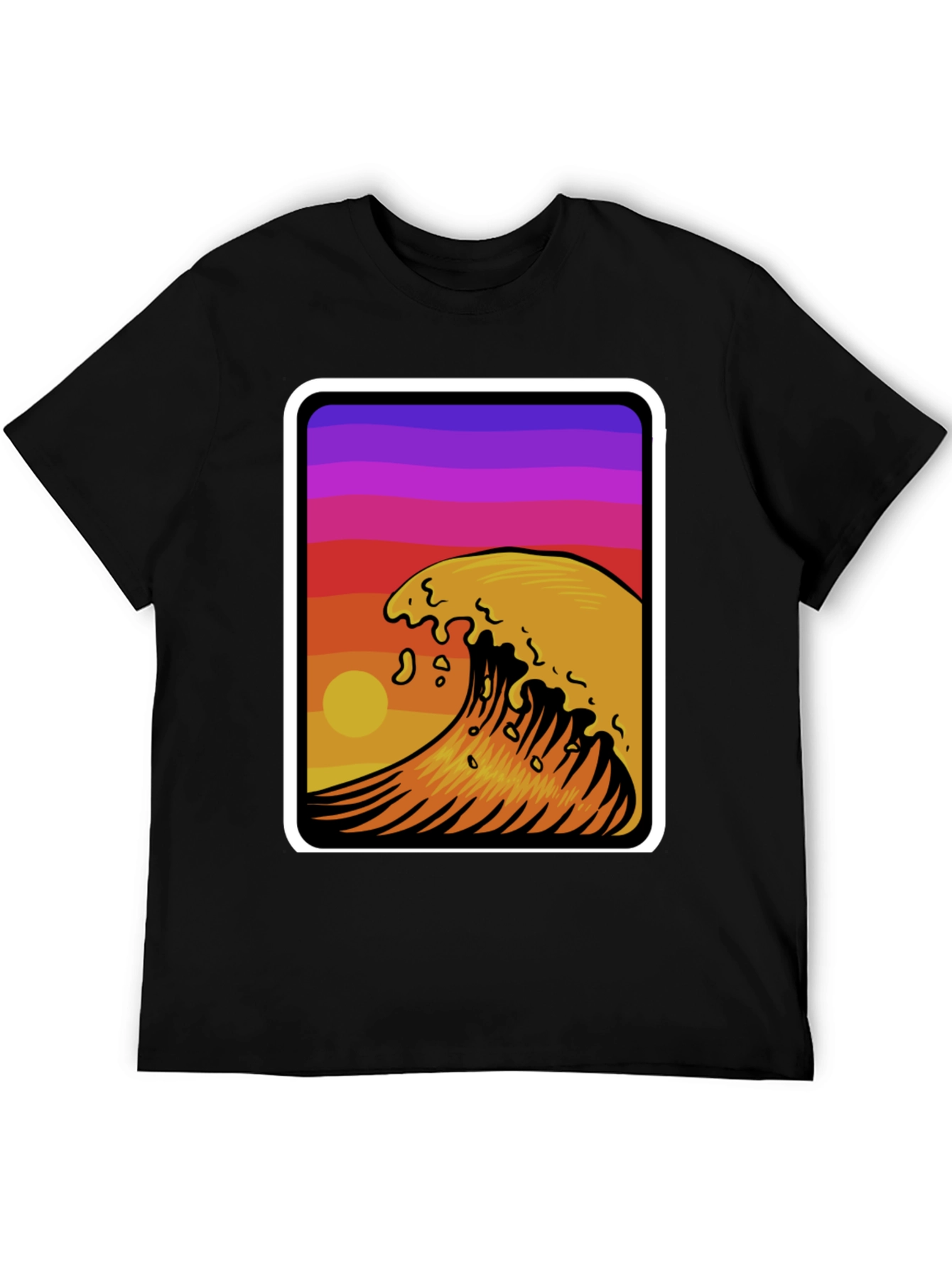 Sunset Wave Graphic Tee - Stylish Black Cotton T-Shirt