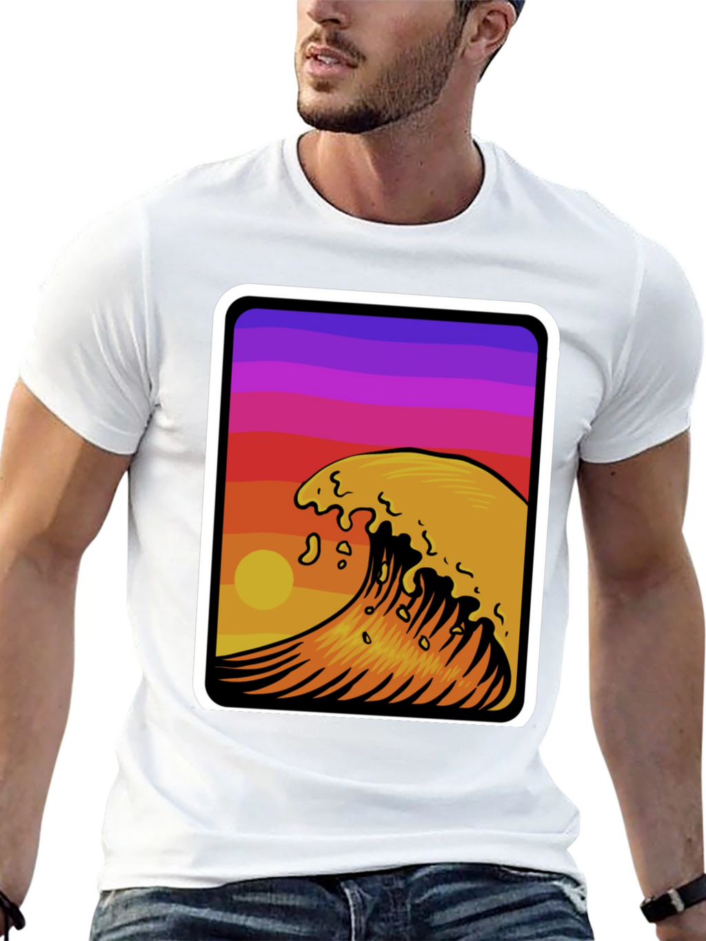 Sunset Wave Graphic Tee - Stylish Black Cotton T-Shirt