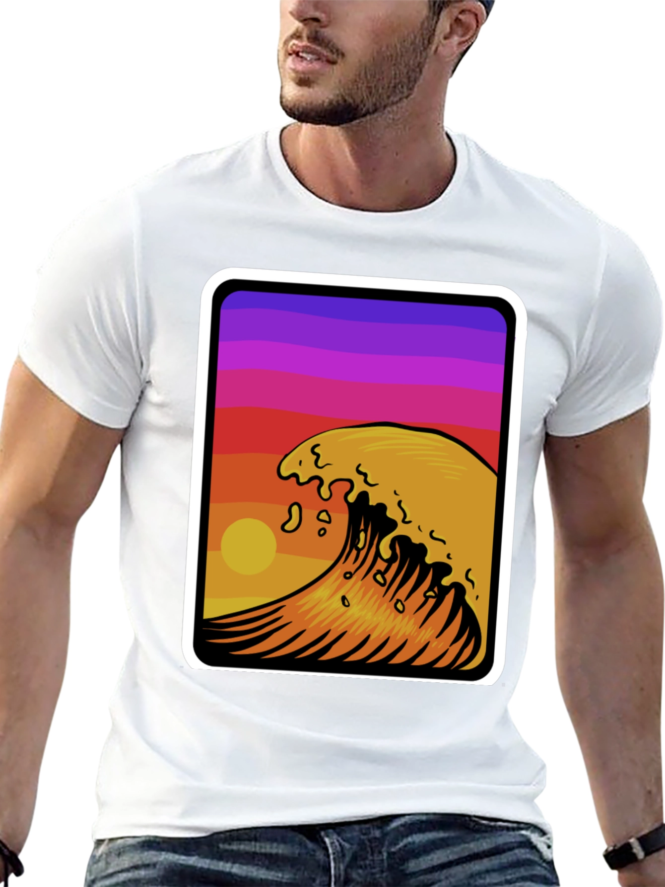 Sunset Wave Graphic Tee - Stylish Black Cotton T-Shirt