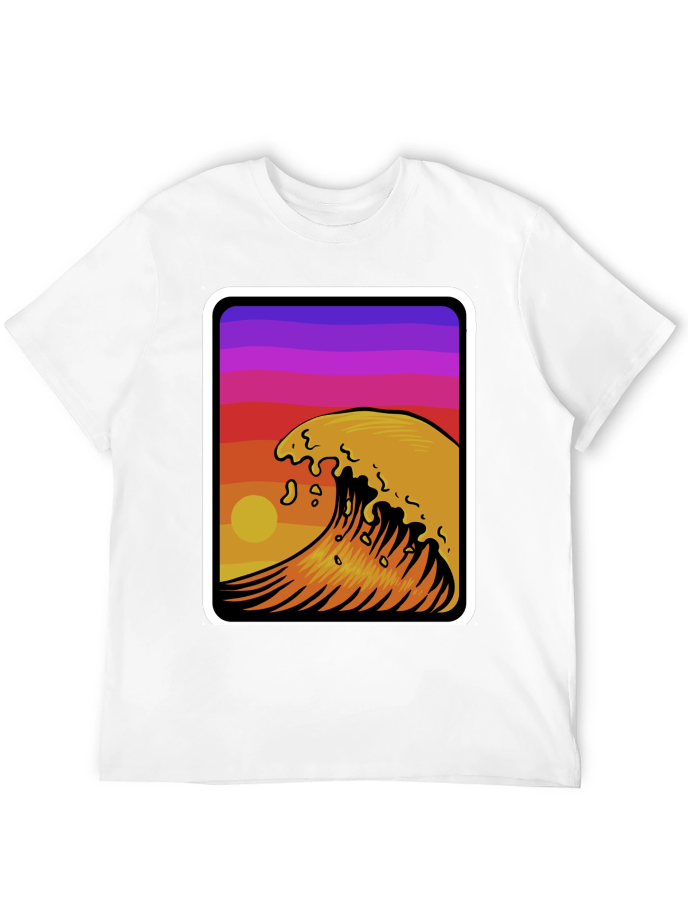 Sunset Wave Graphic Tee - Stylish Black Cotton T-Shirt