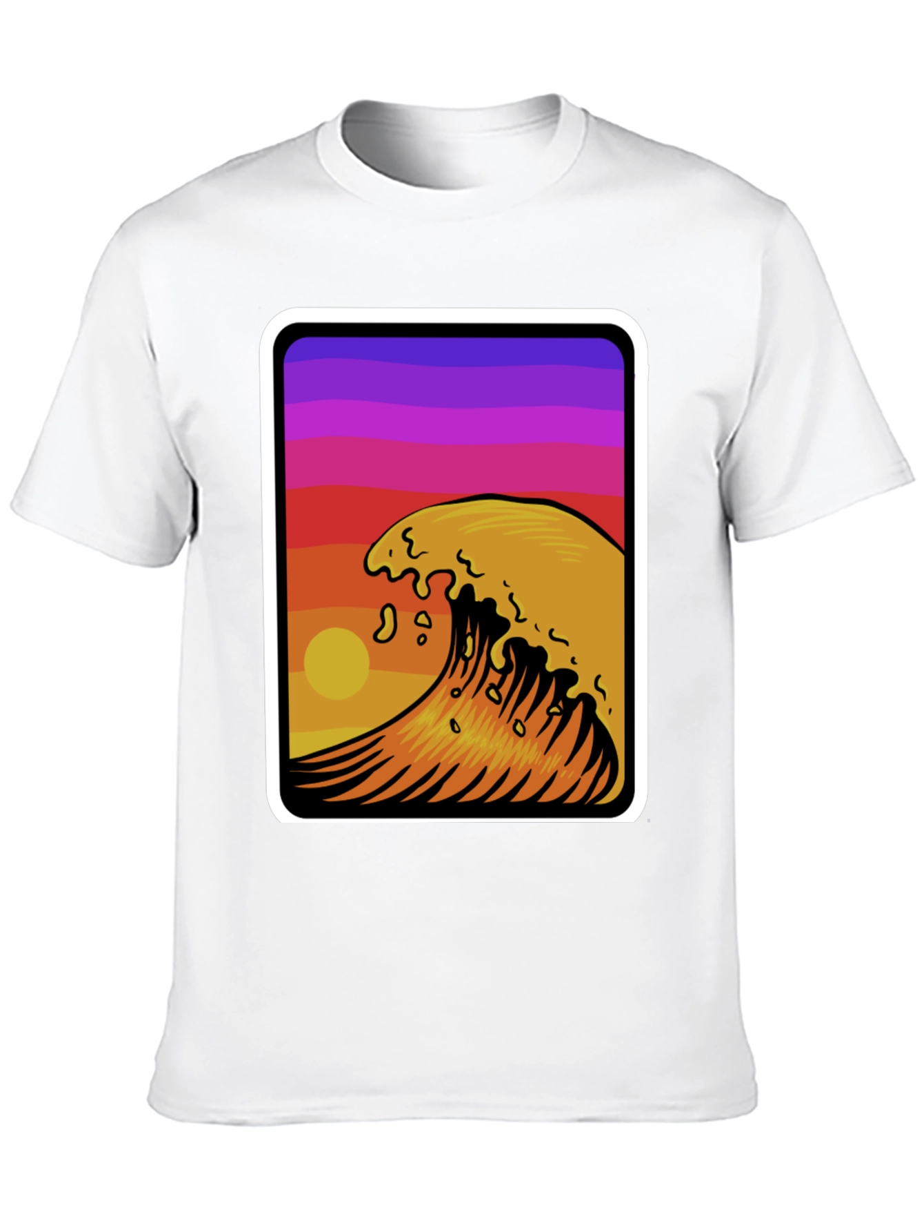 Sunset Wave Graphic Tee - Stylish Black Cotton T-Shirt