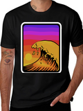 Sunset Wave Graphic Tee - Stylish Black Cotton T-Shirt